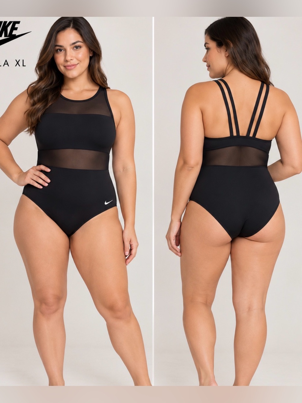 Nike Black Mesh-Inset High-Neck One-Piece Swimsuit size XL
